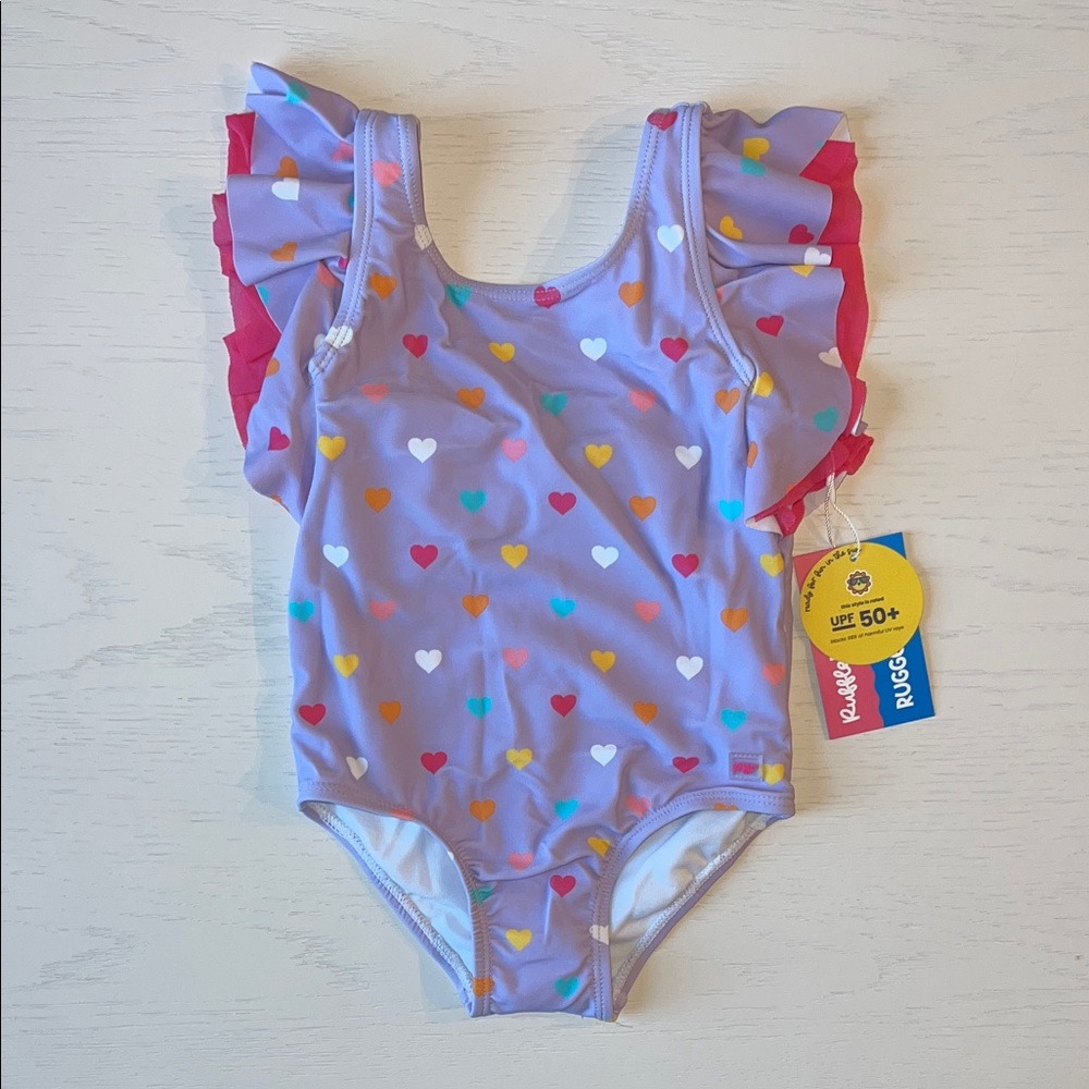 Rufflebutts Hearts Bows Ruffle One Piece Swimsuit 2T 3T 4T 5 6